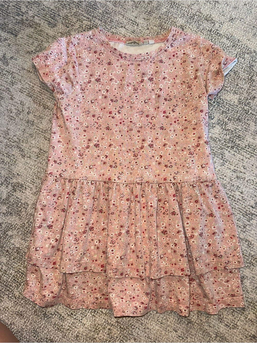 Girls' Dusty Pink Floral Tiered Casual Dress